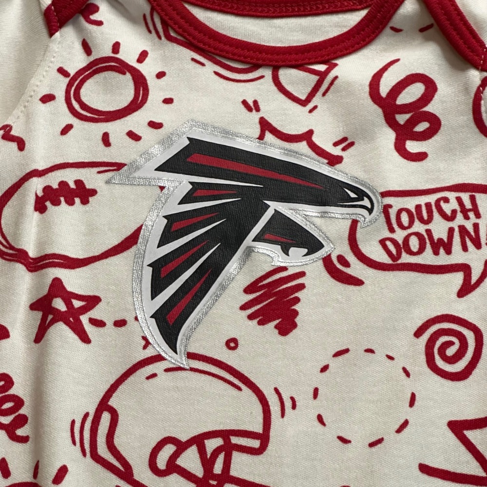 NFL Atlanta Falcons Baby Bodysuit 3/6M Red White Football Doodle Print